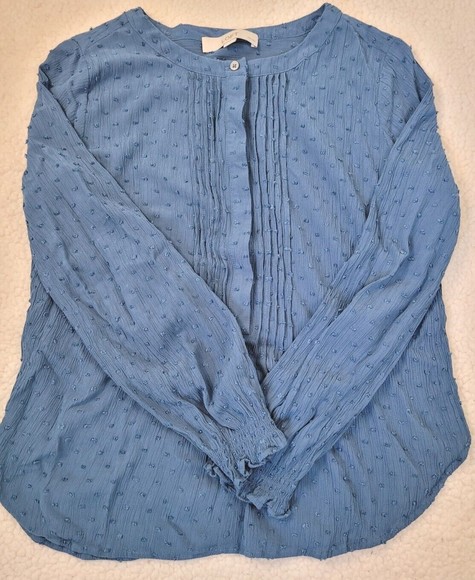 [139] LOFT Petite  Blue Button-Up  Blouse - Picture 1 of 8